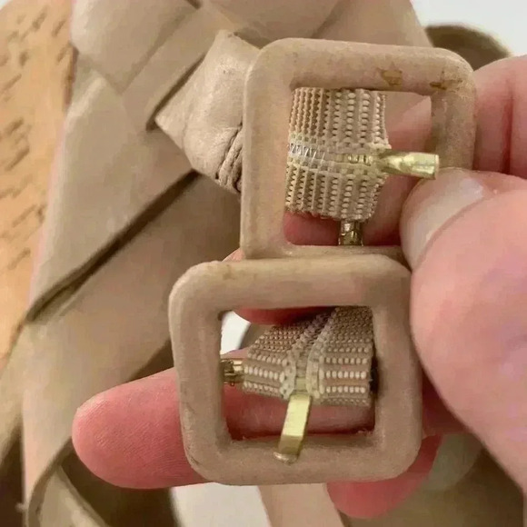 Nine West womens heels size 6.5 SusantJ taupe leather gem platform wedges - Picture 12 of 13